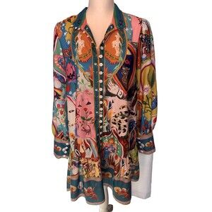 Avant Garde Dress Drop Waist Artsy Whimsy Button Front Medium Bright Colorful